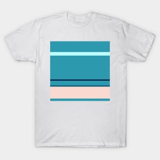 A selected joint of Oxford Blue, Deep Sea Blue, Christmas Blue, Pale Cyan and Pale Pink stripes. T-Shirt